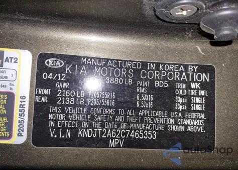 2012 Kia Soul + z USA, uszkodzony, nr VIN KNDJT2A62C7465353